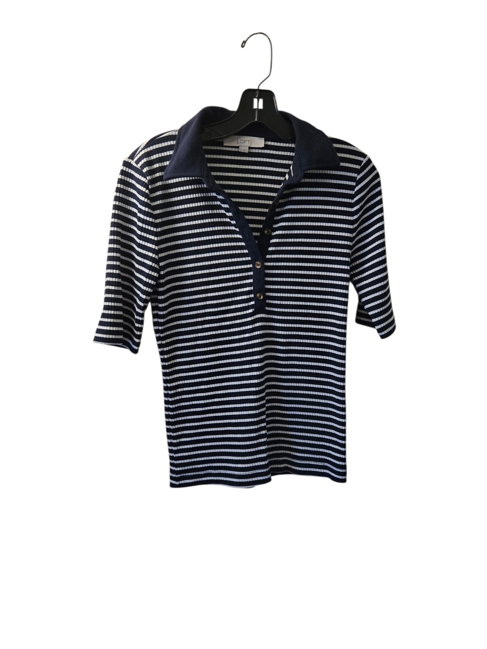 LOFT Navy and White Striped Polo Cardigan